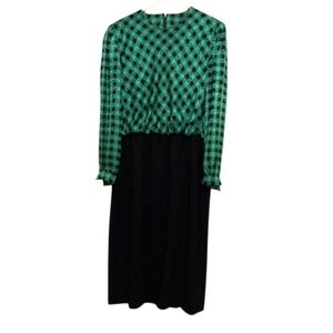 Baron Peters RARE Vtg 80s Holographic Green Black Gingham Dress + Jacket